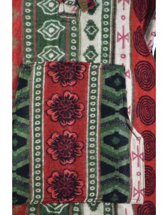 Multibarevný anorak s kapucí, knoflíky, multibarevná, vzor aztec