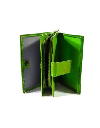 Peněženka design "Card", ručně malovaná kůže, zelená, 9x12cm