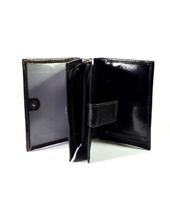 Peněženka design "Zik Zak", ručně malovaná kůže, černá, 9x12cm