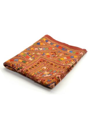 Tapiserie "Gullya" z Gujaratu, antik patchwork, bohatá výšivka, 100x145cm