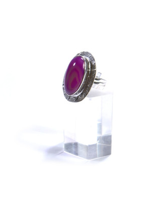 Prsten s polodrahokamem, barvený achát, postříbřený (10µm)