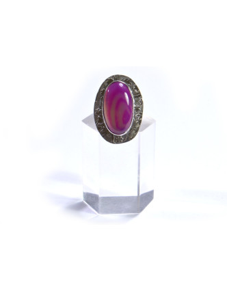 Prsten s polodrahokamem, barvený achát, postříbřený (10µm)