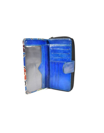 Peněženka design "Tube", ručně malovaná kůže, modrá, 18x10cm