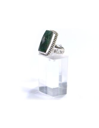 Prsten s polodrahokamem, rekonstruovaný smaragd, postříbřený (10µm)