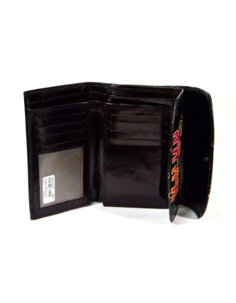 Velká peněženka design "Two Cats", ručně malovaná kůže, černá, 15x11cm