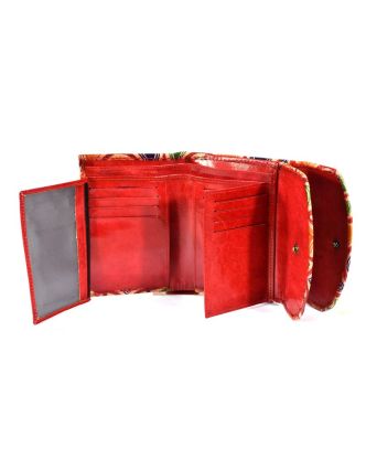 Velká peněženka design "Vitrage", ručně malovaná kůže, červená,15x11cm