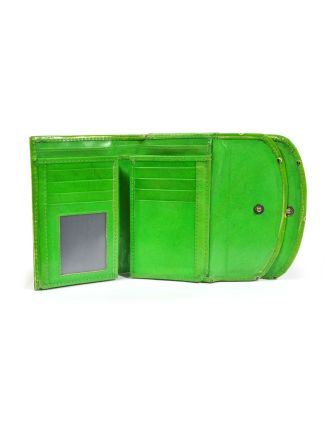 Velká peněženka design "Zebra", ručně malovaná kůže, zelená, 15x11cm