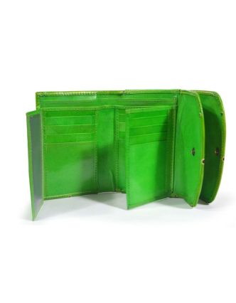 Velká peněženka design "Geometric", ručně malovaná kůže, zelená,15x11cm