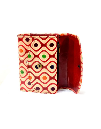 Velká peněženka design "Dots illusion", ručně malovaná kůže, červená,15x11cm