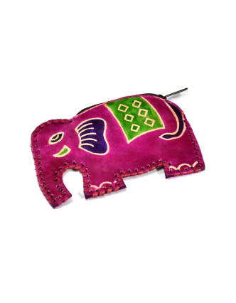 Růžová peněženka na drobné ve tvaru slona, malovaná kůže, 11x8cm