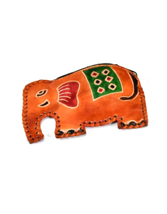 Oranžová peněženka na drobné ve tvaru slona, malovaná kůže, 11x8cm