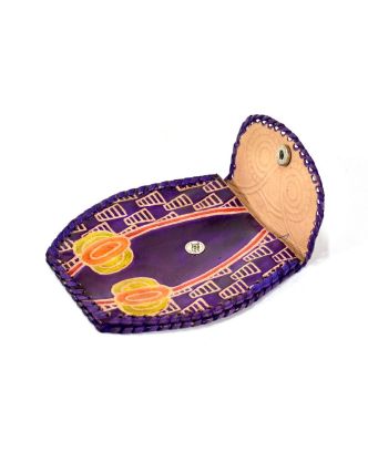 Fialová peněženka na drobné ve tvaru sovy, ručně malovaná kůže, 11x8cm