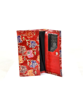 Peněženka design "Small Flower 2", ručně malovaná kůže, červená, 18x10,5cm