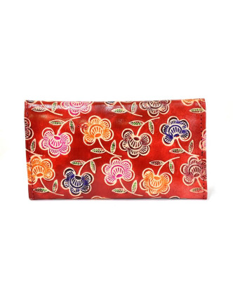 Peněženka design "Small Flower 2", ručně malovaná kůže, červená, 18x10,5cm