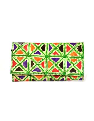 Peněženka design "Geometric" ručně malovaná kůže, zelená, 18x10,5cm