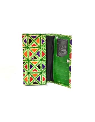 Peněženka design "Geometric" ručně malovaná kůže, zelená, 18x10,5cm