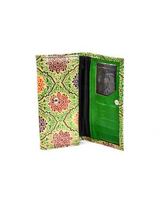 Peněženka design "Ornament", ručně malovaná kůže, zelená, 18x10,5cm