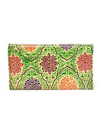 Peněženka design "Ornament", ručně malovaná kůže, zelená, 18x10,5cm
