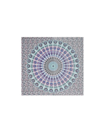 Bavlněný přehoz s mandalou, bílo-růžovo-modrý, 215x235cm