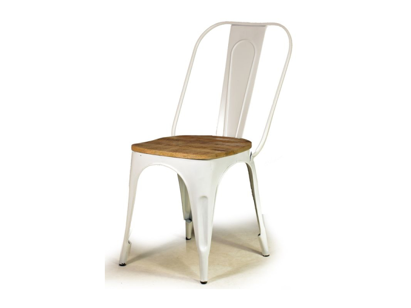 Kovová židle s dřevěným teakovým sedákem, 59x42x92cm