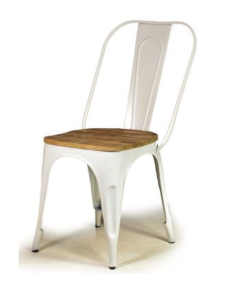 Kovová židle s dřevěným teakovým sedákem, 59x42x92cm