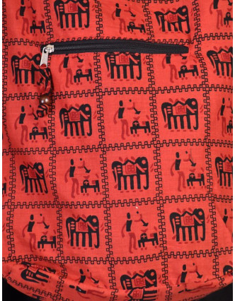 Červené taška přes rameno, potisk sloni, zip, kapsy, 34x37cm