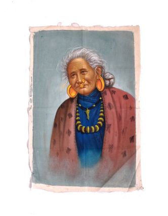 Ručně malovaný obraz na plátně (bez rámu), Nepál, cca 48*72cm