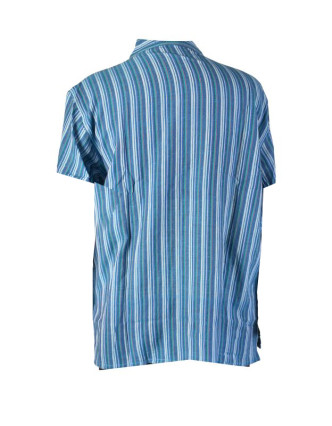 Pruhovaná pánská košile-kurta s krátkým rukávem a kapsičkou, tyrkysová