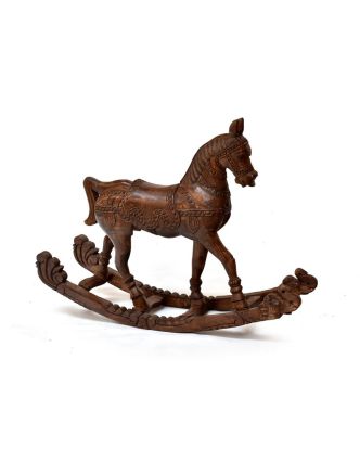Houpací kůň, ručně vyřezávaný, antik, mangové dřevo, 100x32x76cm