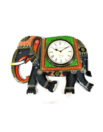 Hodiny se slonem/slon s hodinami, ručně malované dřevo, 62x46cm