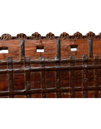 Masivní lavice z antik teakového dřeva s mosazným kováním, 204x58x100cm