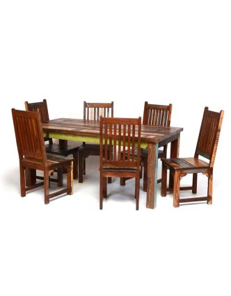 Jídelní stůl a 6 židlí v Goa stylu, starý teak, 200x100x76cm