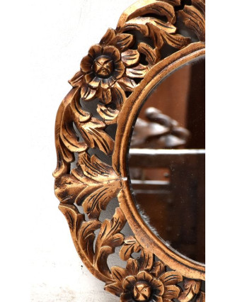 Kulatý rám se zrcadlem, ručně vyřezávaný, zlatá patina, prům. 60cm