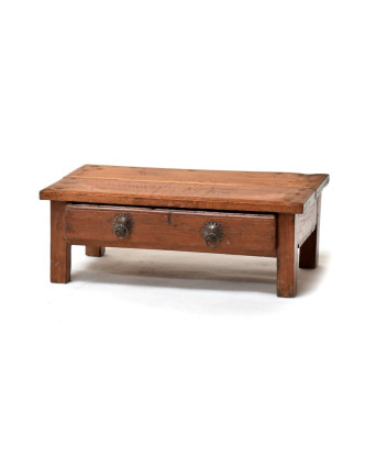 Stoleček z antik teakového dřeva s dvěma šuplíky, 54x30x20cm
