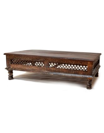 Konferenční stůl z mangového dřeva, ručně vyřezávané boky, 166x89x47cm
