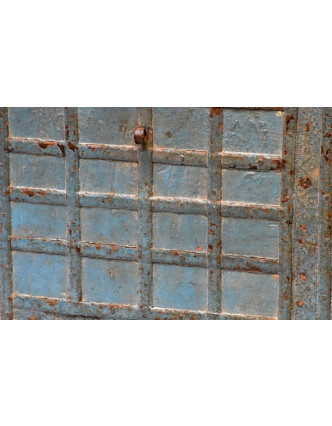 Truhla na kolečkách, antik, teakové dřevo, zeleno modrá patina, 61x47x60cm
