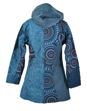 Kabátek s kapucí, mandala print, petrolejově modrá, zapínání na zip a kapsy