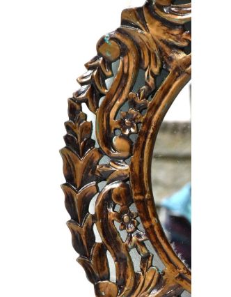 Kulatý rám se zrcadlem, ručně vyřezávaný, zlatá patina, prům. 60cm