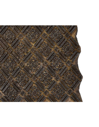 Antik dřevěná raznice na tisk přehozů s motivem ornament, block print, 16x16cm