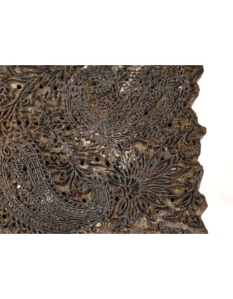 Antik dřevěná raznice na tisk přehozů s motivem paisley, block print, 20x18cm