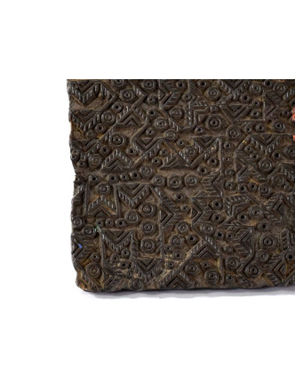 Antik dřevěná raznice na tisk přehozů s motivem aztec, block print, 15x14cm