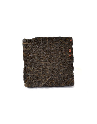 Antik dřevěná raznice na tisk přehozů s motivem aztec, block print, 15x14cm