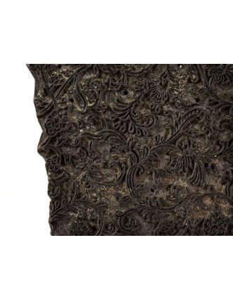 Antik dřevěná raznice na tisk přehozů s motivem floral, block print, 15x14cm