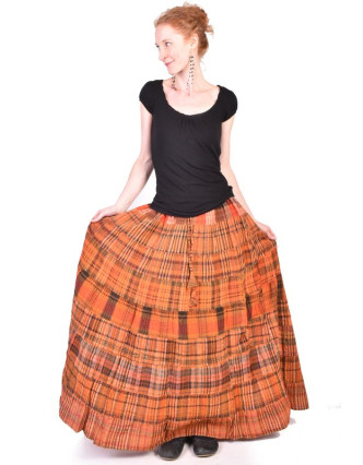 Dlouhá sukně, "Patchwork design", oranžová, stonewash, pružný pas