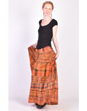 Dlouhá sukně, "Patchwork design", oranžová, stonewash, pružný pas