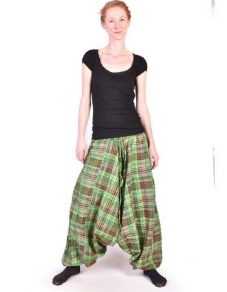 Turecké kalhoty, "Patchwork design", zelená, stonewash, pružný pas