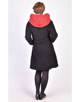 Černo-červený lehký fleecový kabátek s kapucí "Circle", potisk, kapsy, zip