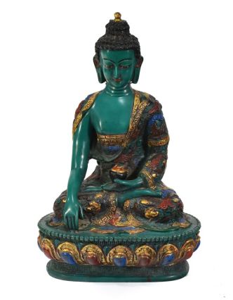 Soška Šákjamuni Buddha, tyrkysový ručně malovaný, 28cm
