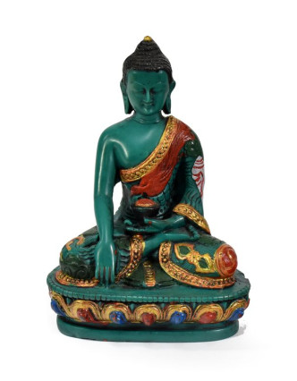 Soška Šákjamuni Buddha, tyrkysový ručně malovaný, 14cm