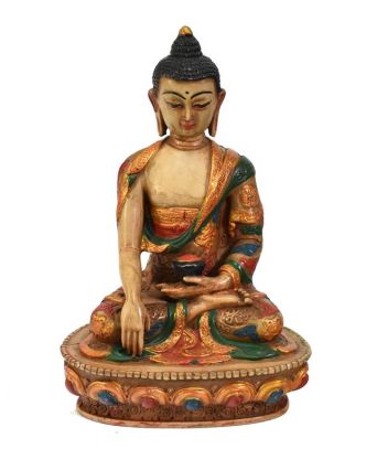 Soška Šákjamuni Buddha, natural, ručně malovaný, 19,5cm